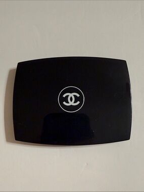 CHANEL Black Compact Powder Case with White CC Emblem